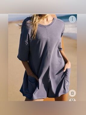 Free People Washed Blue Short Sleeve Romper